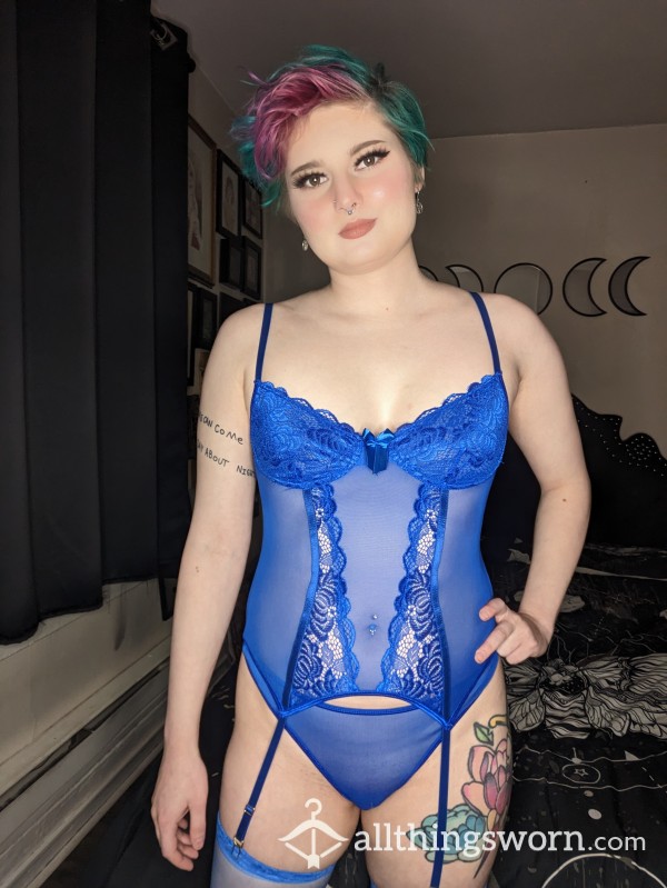 Blue Lace Lingerie With Nylons