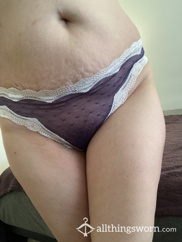 Blue Lace Sheer Thong With White Lace