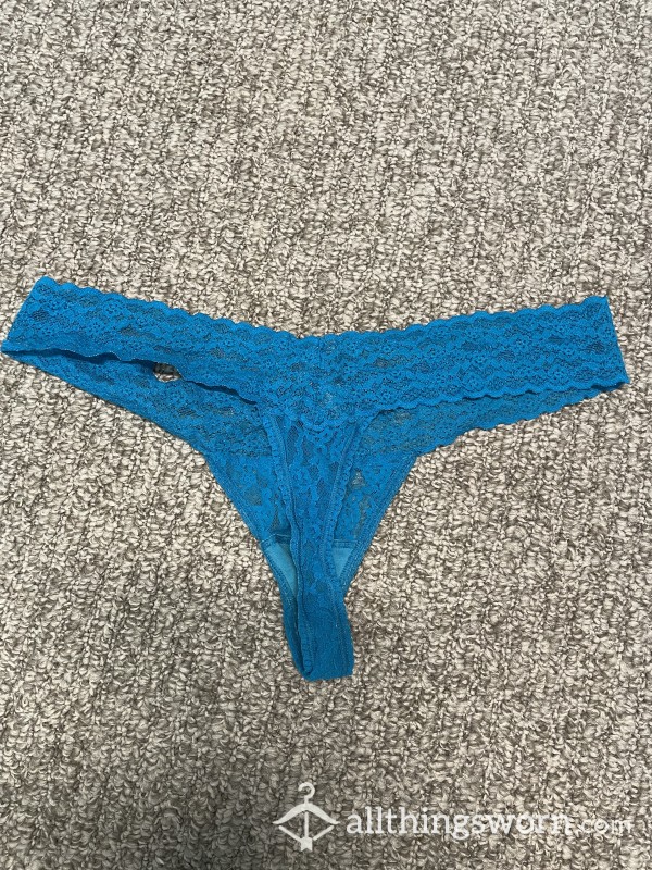 Blue Lace Thong Worn For 2 Nights To Bed.