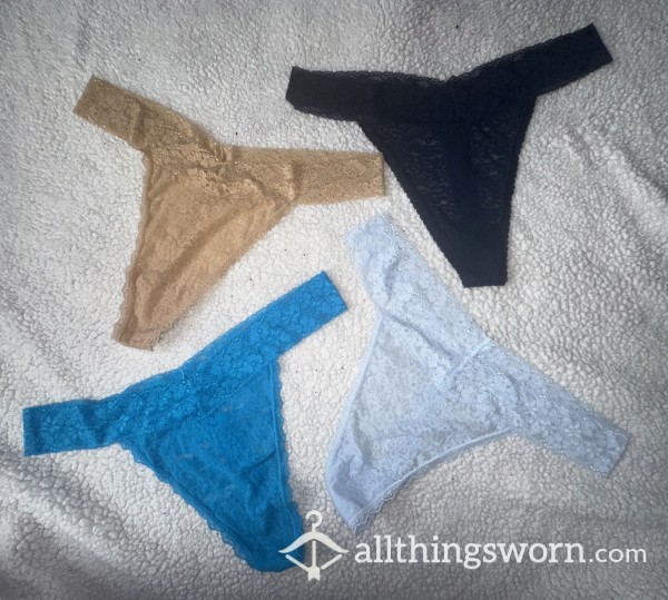 BLUE, Lacey, See-Through, Thong Panties