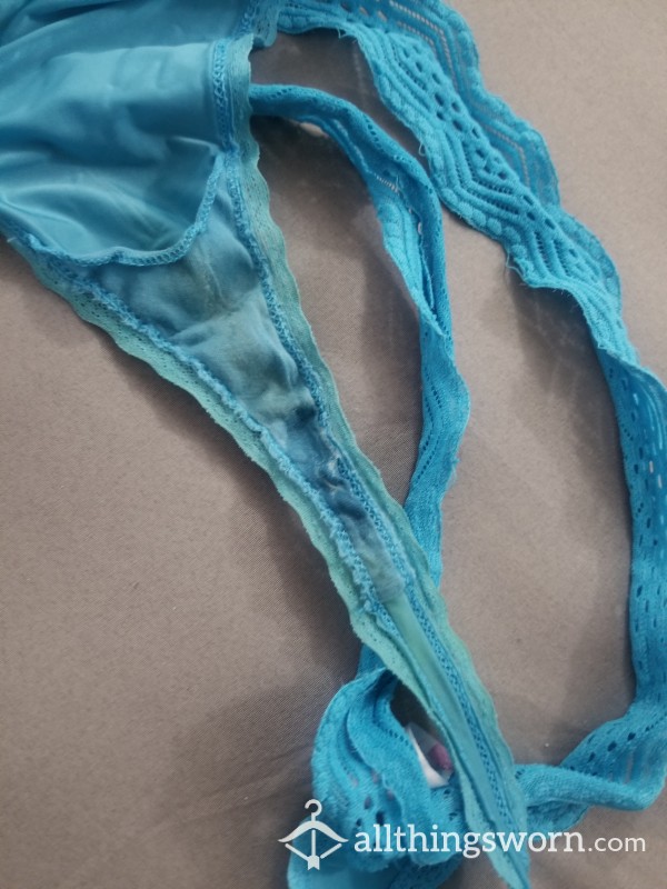 Strong Lasting Pussy Scent, Blue, Lacy Thong, Well Worn