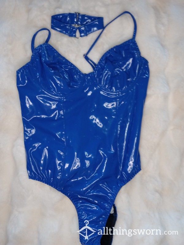 BlUE Latex Bodysuit With CHOKER