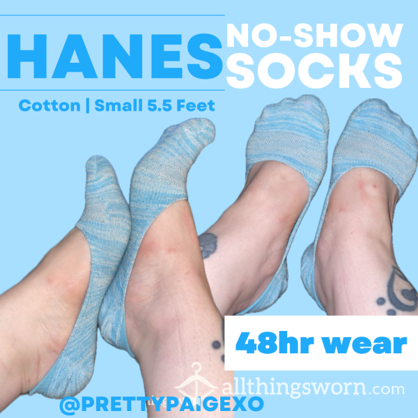 Blue No-show Socks👣 Hanes Cotton🩵 Small Size 5.5 Feet 🫶🏼  48hr Wear 💋