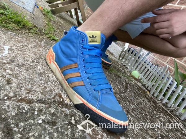 Blue & Orange Battered Adidas Trainers UK Size 13