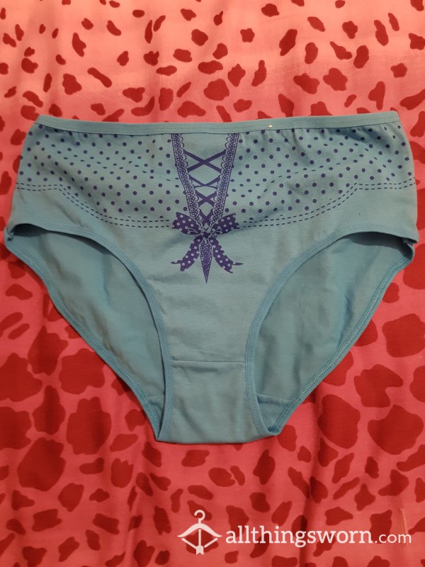 Blue Panties With Corset Pattern On Front Worn For 24hrs