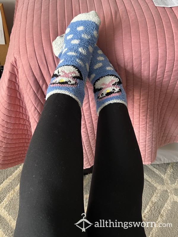 Blue Penguin Fuzzy Winter Socks