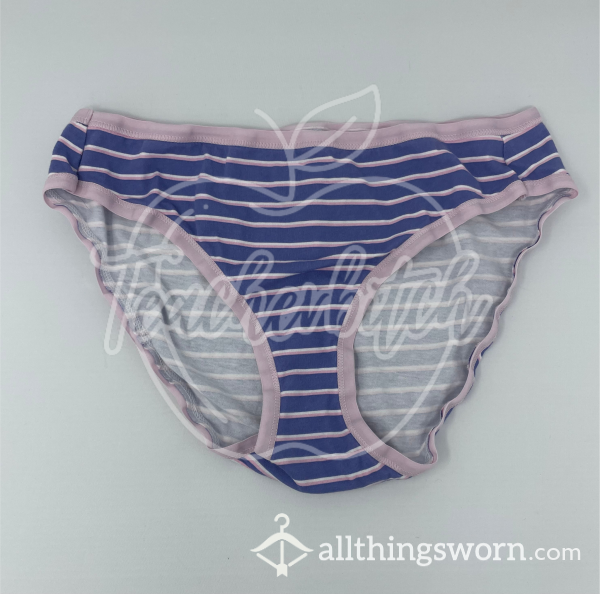 Blue & Pink Striped Cotton Full-back Panties (S)
