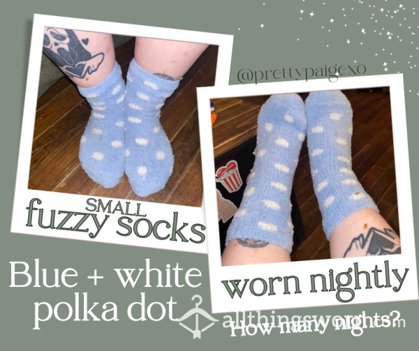 👣 Blue Polka Dot Fuzzy Sleep Socks💙Small Feet, 3 Nights Wear💤