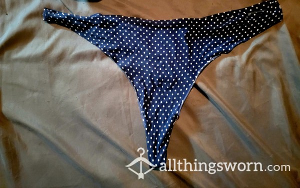 Blue Polka Dot Thong Worn For 2 Days. Ready For A New Home!