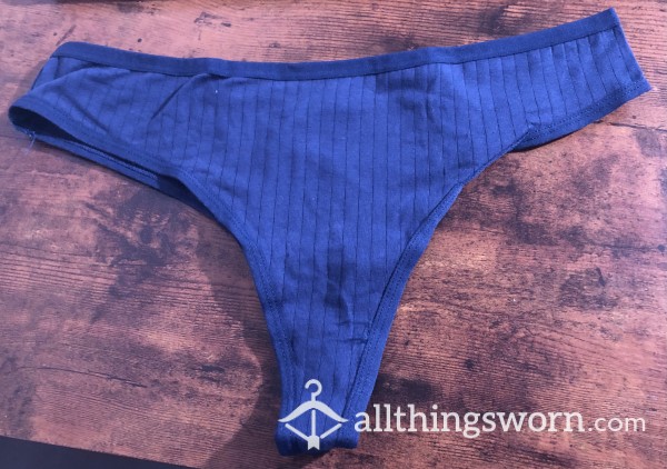 Blue Cotton Ribbed Thong - Includes US Shipping - Custom Wears