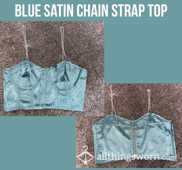 *reduced* Blue Satin Chain Strap Top🧞‍♂️