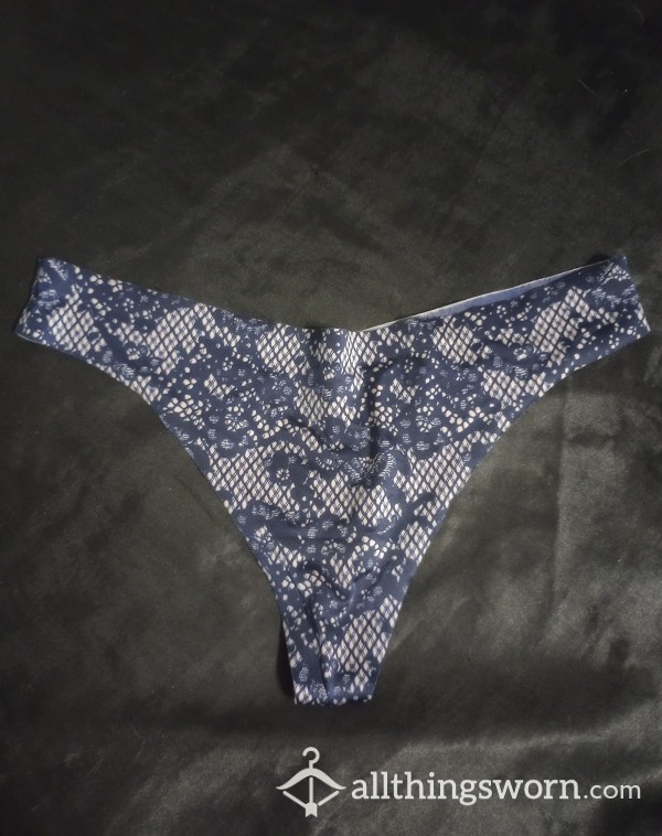Blue Silky Lace Print Victoria Secret Thong