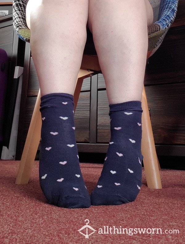 Blue Socks With Pink And White Hearts
