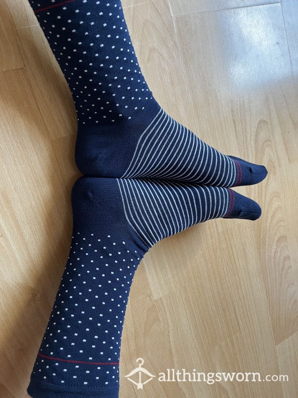 Blue Socks With Stripes And Dots 48h Wear