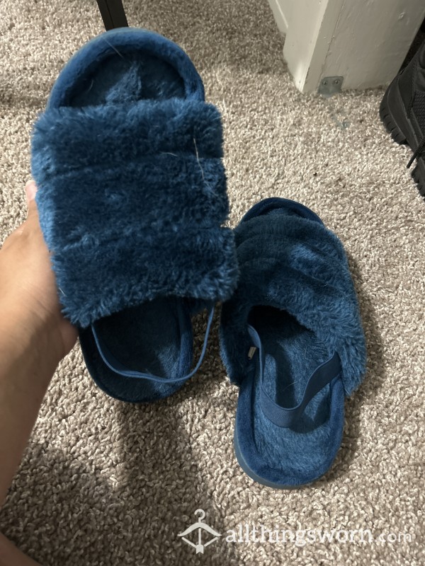 Blue Soft Furry House Slippers