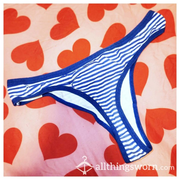 Blue Striped Cotton Thong 💙 $29