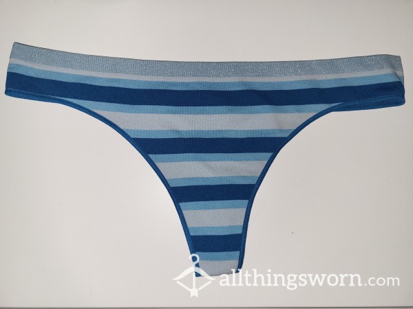 Blue Striped Thong With Sparkly Waistband