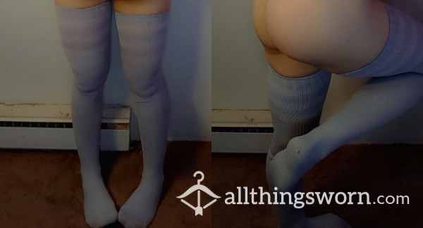 Blue Thigh Highs With 3 White Stripes