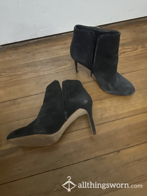 Blue Velvet Ankle Boot Heels