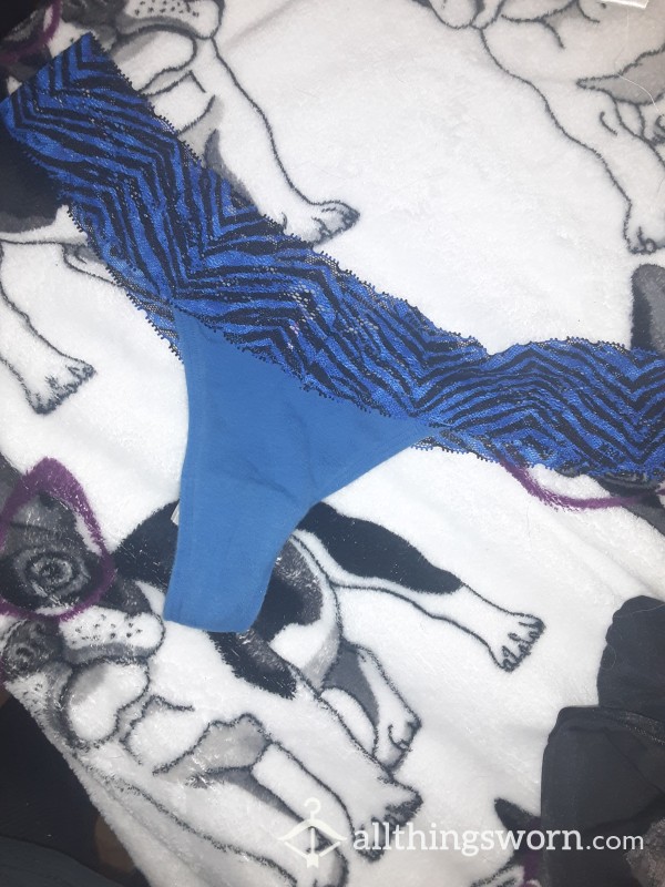 Blue Victoria's Secret Cotton And Zebra Printed Lace Thong
