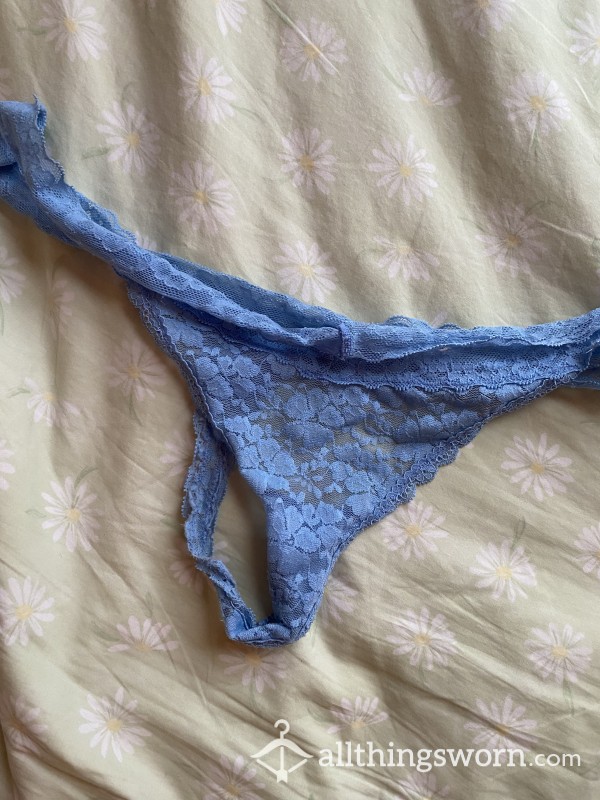 Blue Well-worn Lace Thong