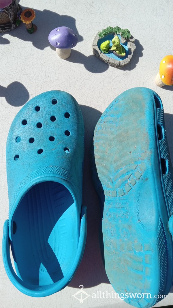 Blue Worn Crocs Size 8