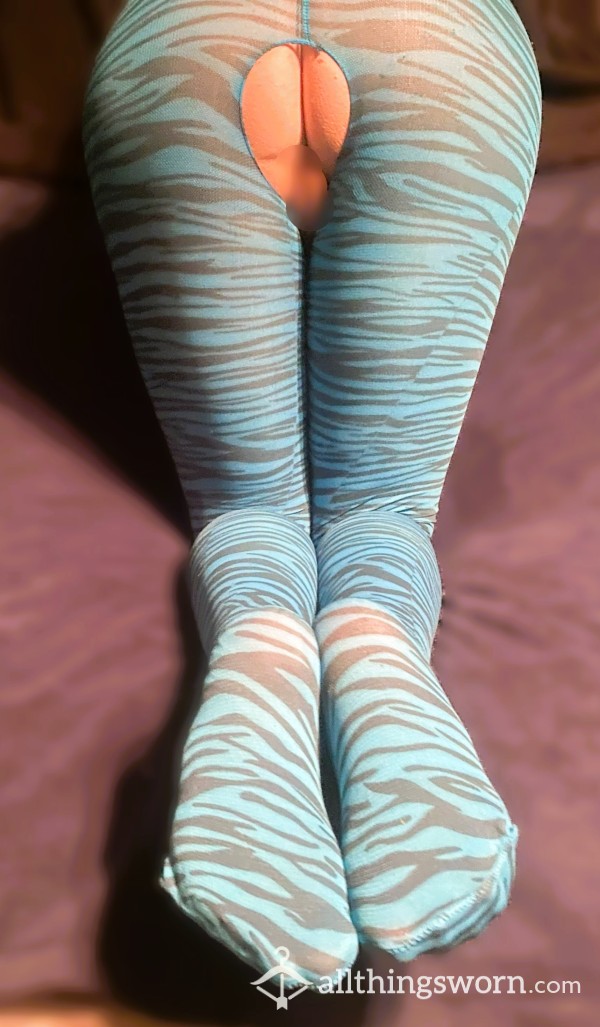 Blue Zebra Crotchless Body Stocking