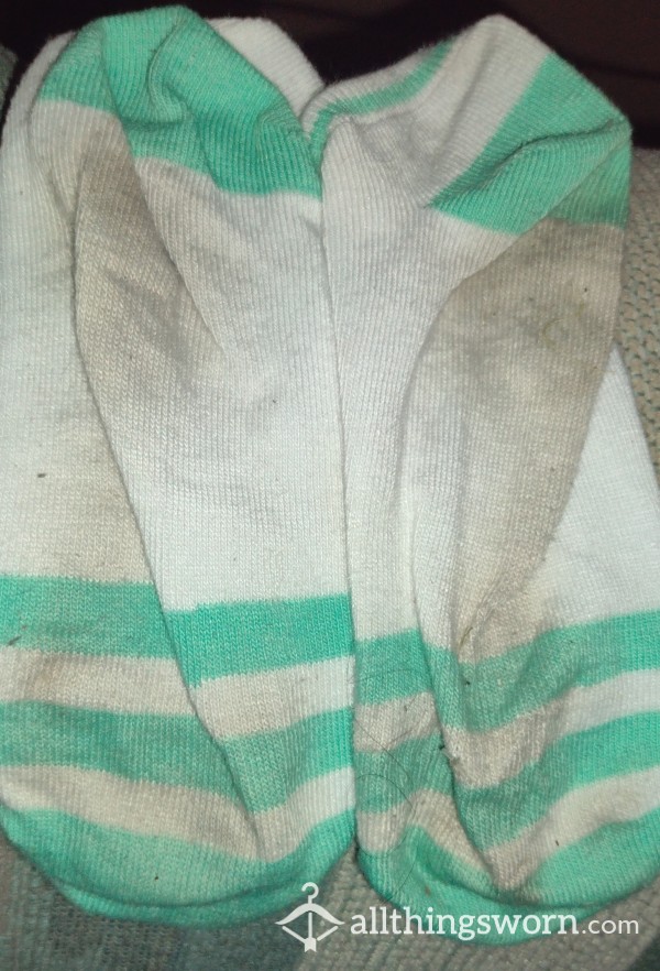 Blueish Green And White Work Sweaty Socks.