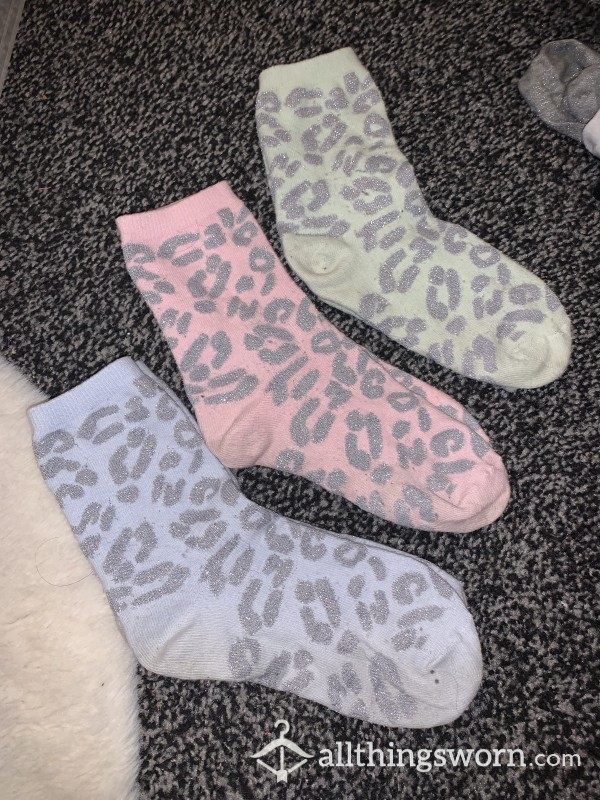 Blue/Pink/Green Glitter Leopard Print Sock Wears