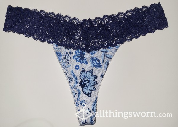 Blue/white Floral Thong