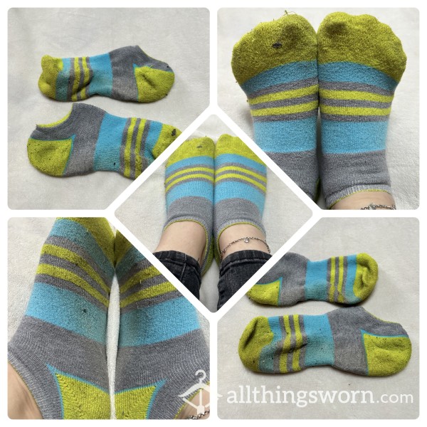 Blue/Yellow/Grey No-Show Socks