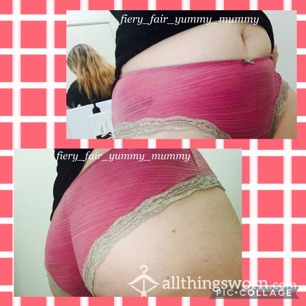 Bored At The Office (pink Striped Full Brief Panties With Lace Detail, Peter Alexander Size S)