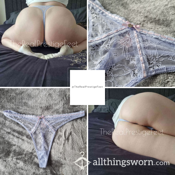 Boux Avenue Pale Blue Lace Thong With Lilac Ribbon Detailing | Size 16 | Standard Wear 48hrs | Includes Pics | See Listing Photos For More Info - From £18.00