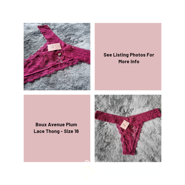 Boux Avenue Plum Lace Thong | Size 16 | Standard Wear 48hrs | Includes Pics | See Listing Photos For More Info - From £18.00