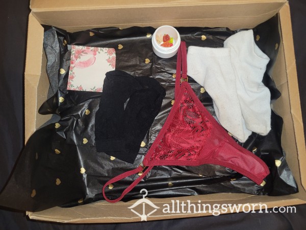 Box Of Goddess Goodies 🖤 Socks, Nylon Socks, Thong, Gummies/pussypop, Handwritten Note And Kiss.. 😍💋