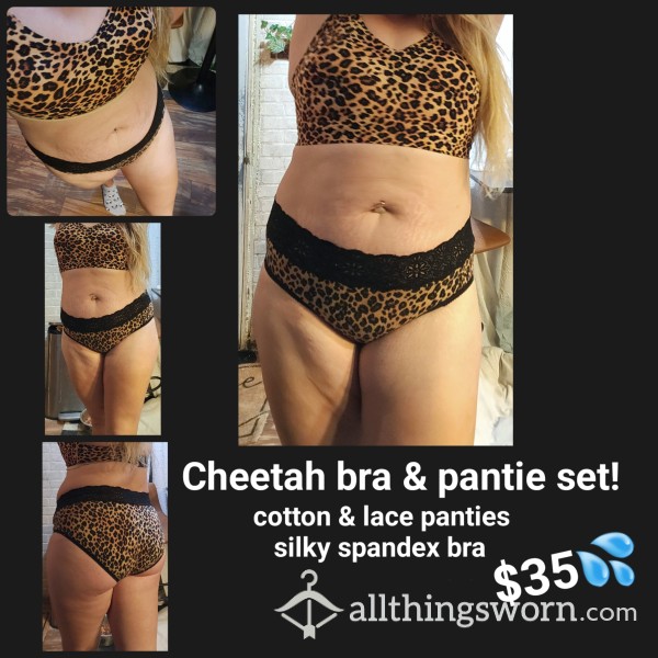 BRA & PANTY Set! Cheetah Print --> 48hr Wear --> Shipping + Tracking Included