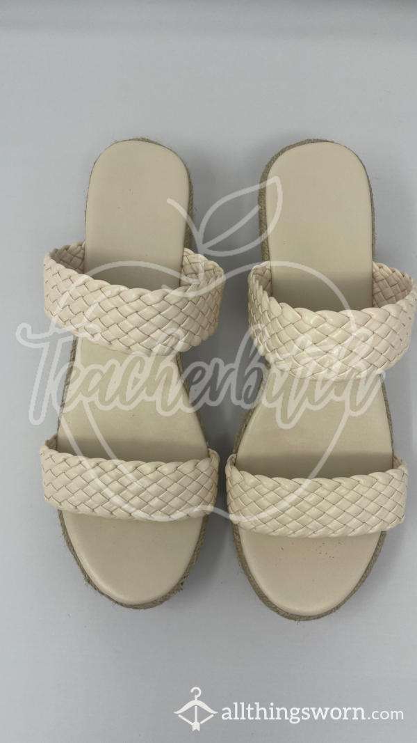 Braided Espadrille White Wedge Sandals | US Size 8