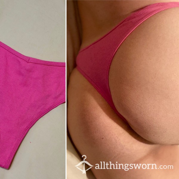 Pink Cotton Rib G-string/thong