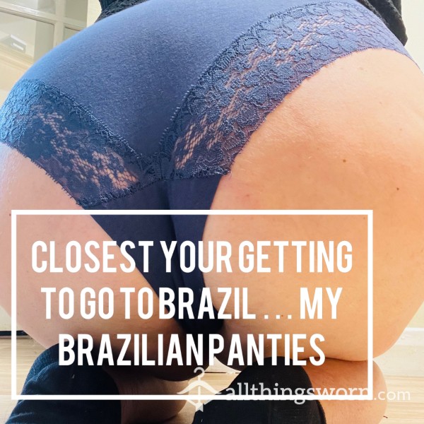 Brazilian Panties Size 12/14 . Blue Soft With Lace Trim And Banging Gusset For You To Enjoy