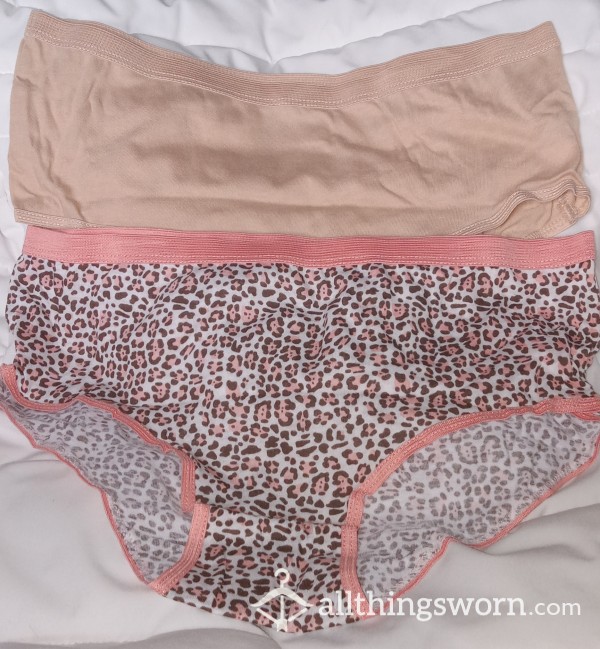Briefs, Size Small.  Leopard Print, And Plain.  Peach/beige/brown/white.  Ready To Soak Up My Scent!