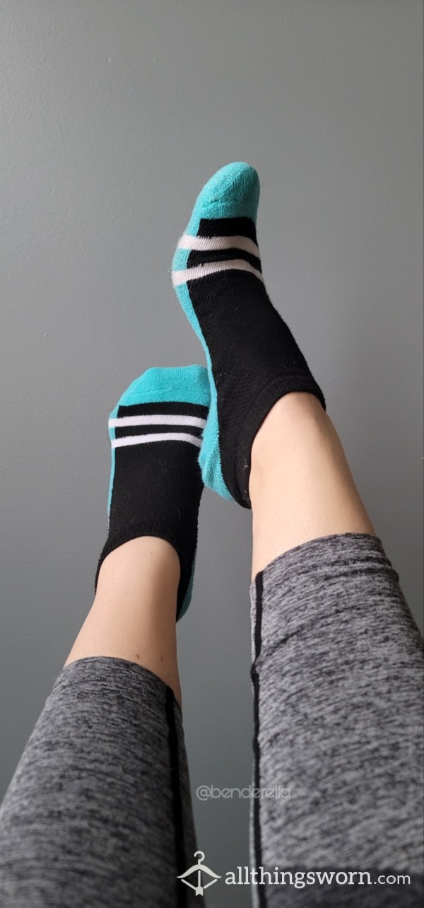 Bright Blue & Black Sports Ankle Socks