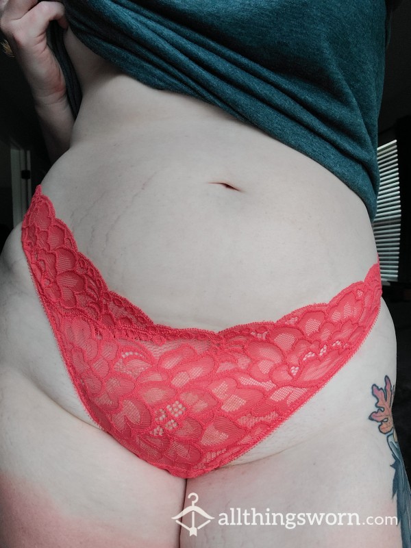 Bright Coral Lacey Thong💋