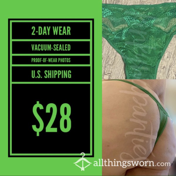 Bright Green Lace Thong - Include 2-day Wear And US Shipping!
