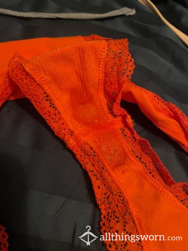 Bright Orange Cotton Lace Thong