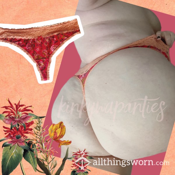 Bright Orange Floral Lace Trim Thong - Includes 48-hour Wear & U.S. Shipping
