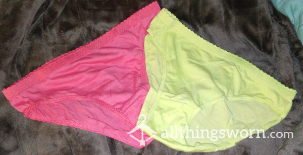 Bright Pink Or Yellow Hi-Cut Panties, Size Small Or Medium.  💯% Cotton.