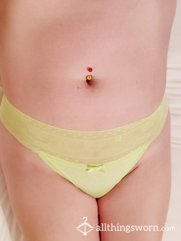 Bright Yellow Green Thong With Lace Trim