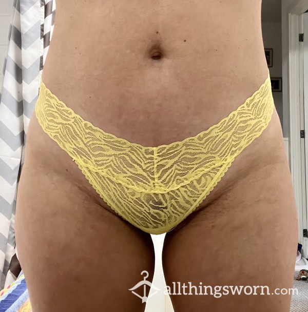 Bright Yellow Lace Thongs With Cotton Gusset
