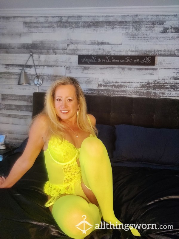 Bright Yellow One-Piece Set With Thigh Highs