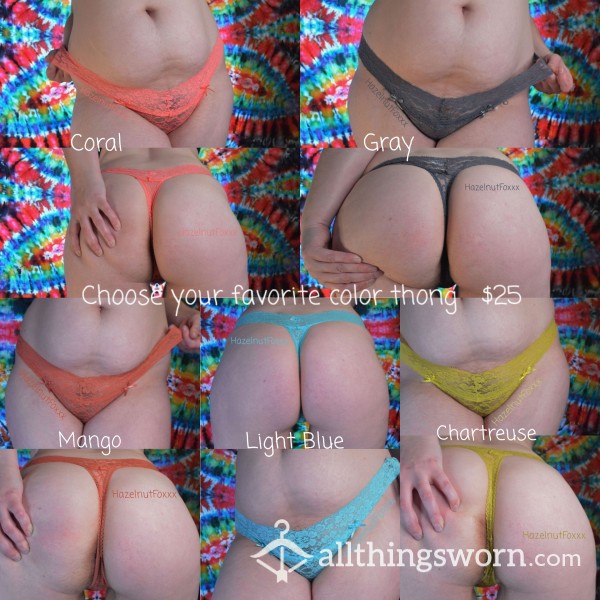 Brightly Colored Lace Thongs (w/Cotton Gusset) - 5 Colors To Choose From